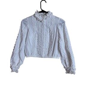 Alice + Olivia Blouse Womens XS White Victorian Lace High Neck Ruffle Top